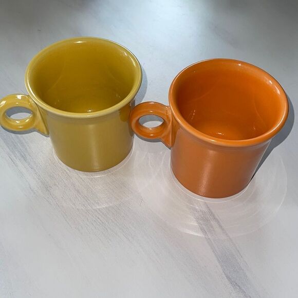Vintage Fiesta Ware, Handle Tom & Jerry Cups Yellow & Orange - Picture 1 of 5
